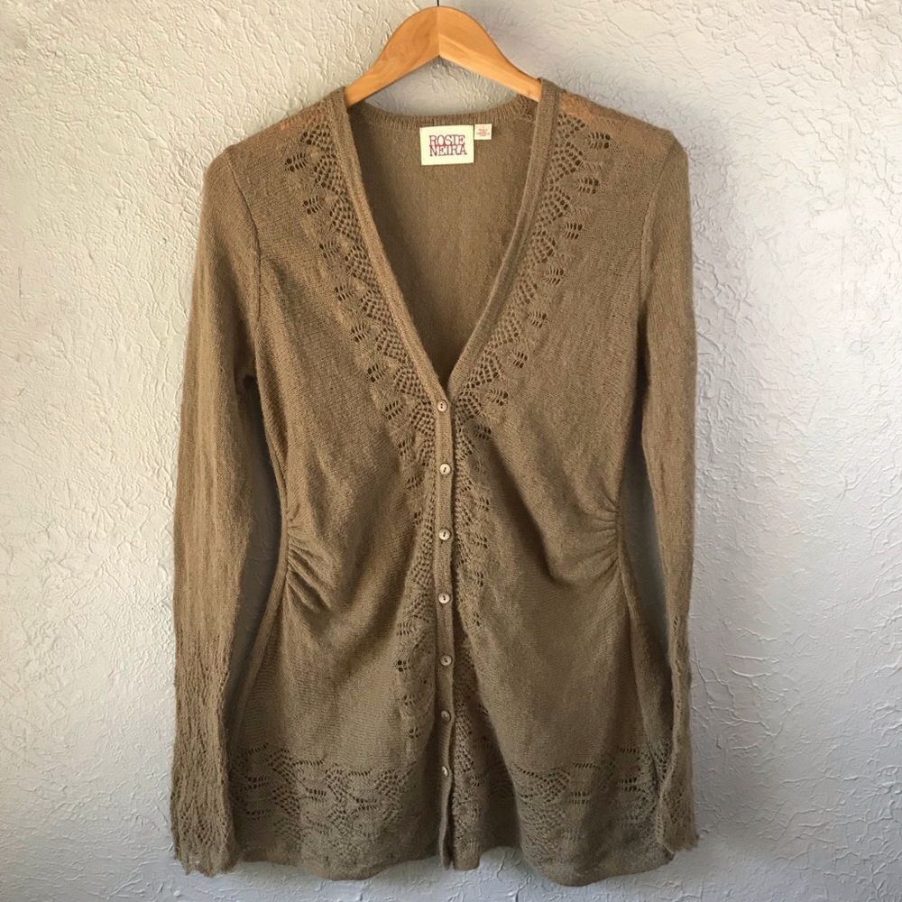 Anthropologie Rosie Neira Ruched Pointelle Sweater Size Large